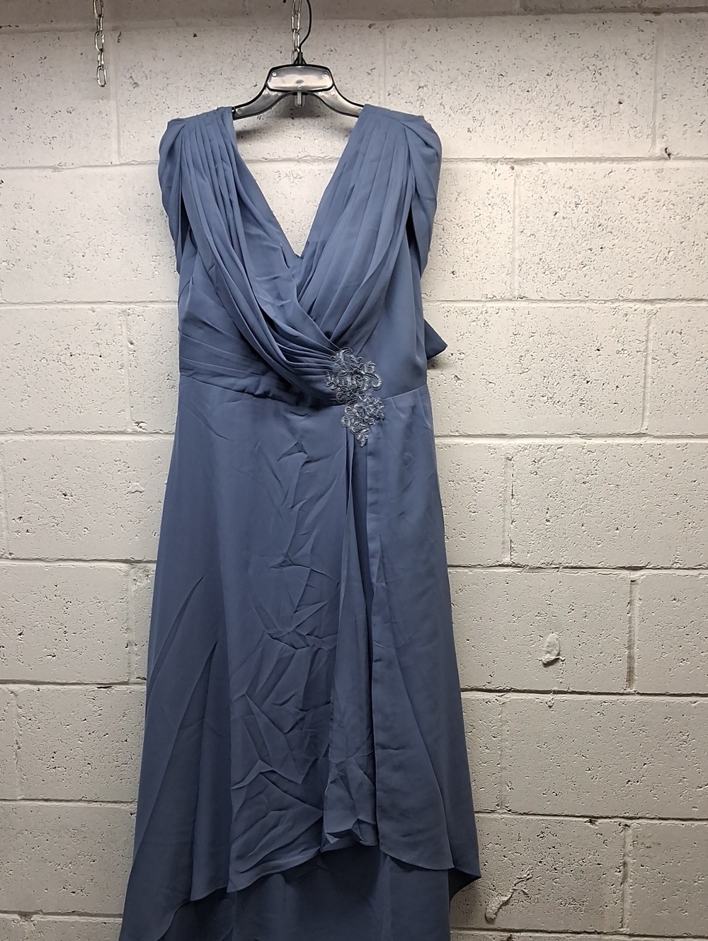 NWT Womens Chiffon Pleated A Line Formal Dress Dusty Blue